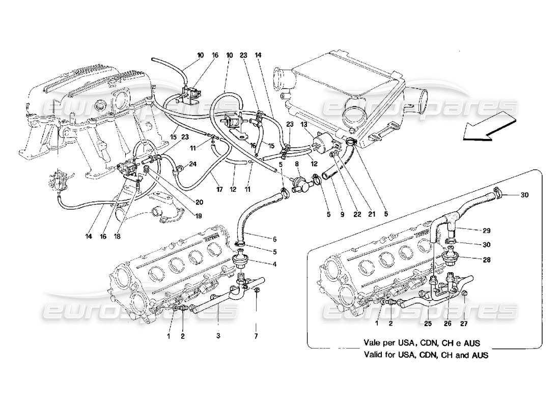 ferrari 348 (2.7 motronic) schéma des pièces du dispositif d'injection d'air