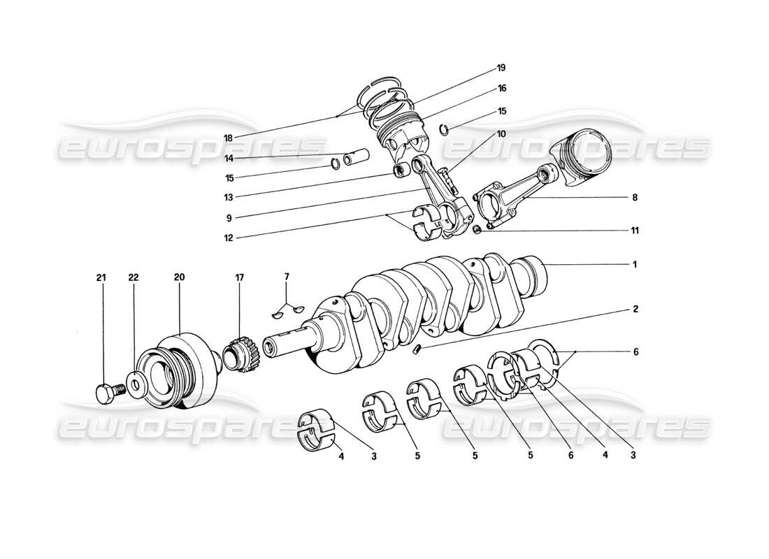 ferrari 328 (1985) vilebrequin - bielles et pistons schéma des pièces