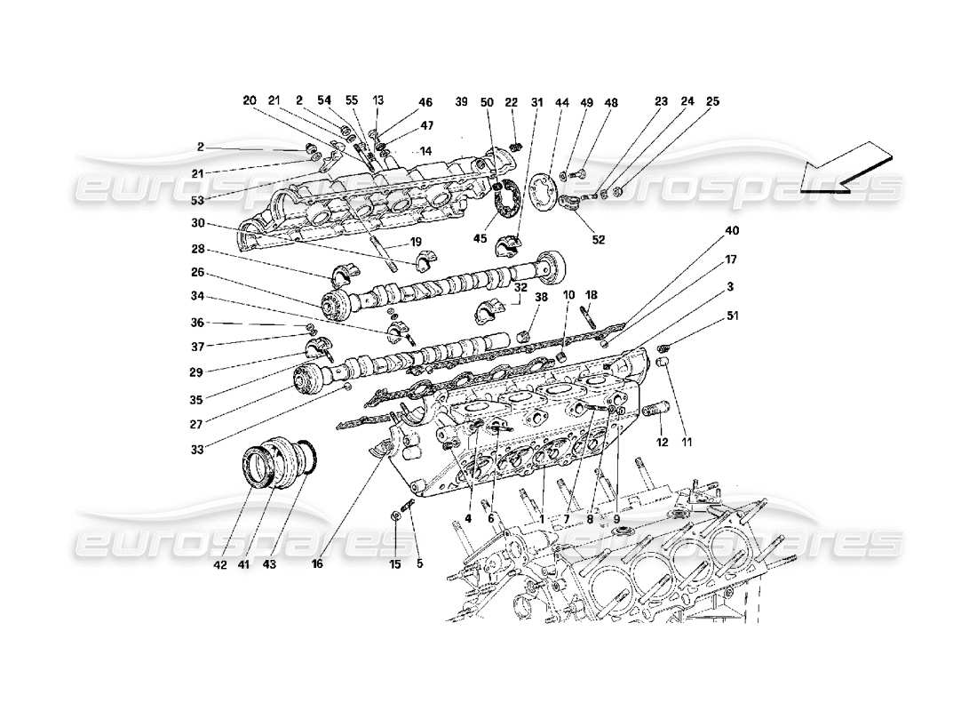 ferrari 348 (2.7 motronic) schéma des pièces de la culasse droite