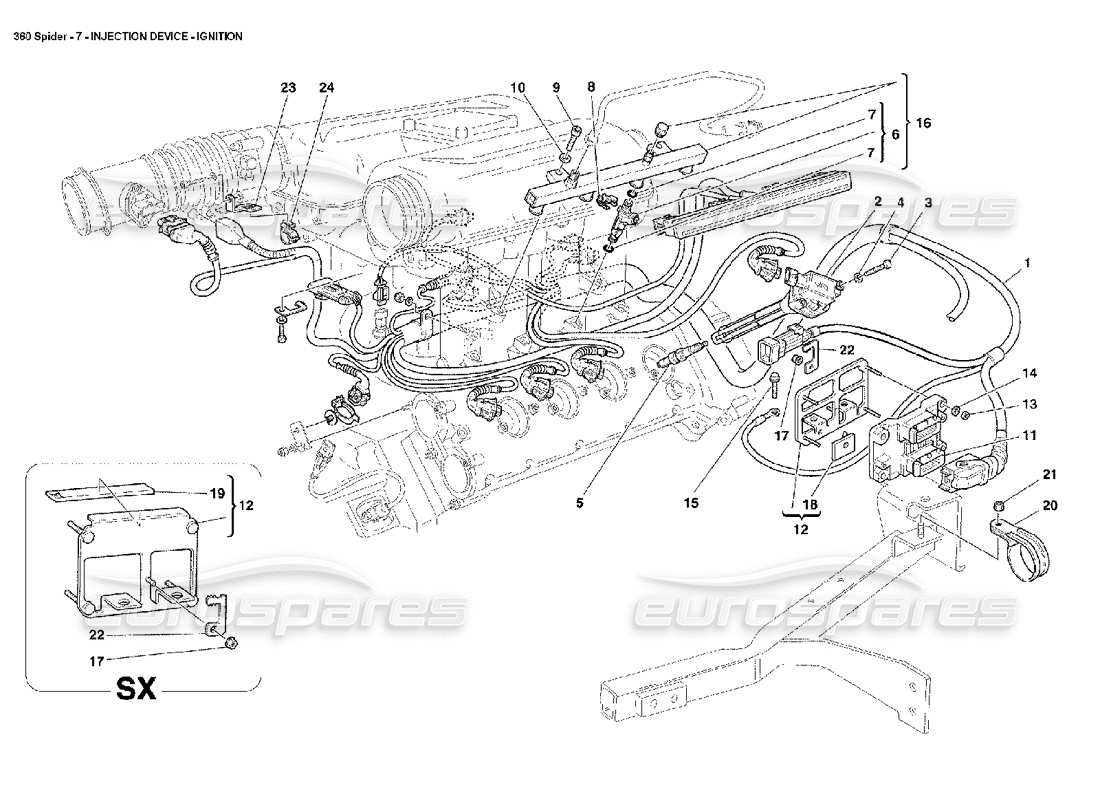 ferrari 360 spider dispositif d'injection - schéma des pièces d'allumage