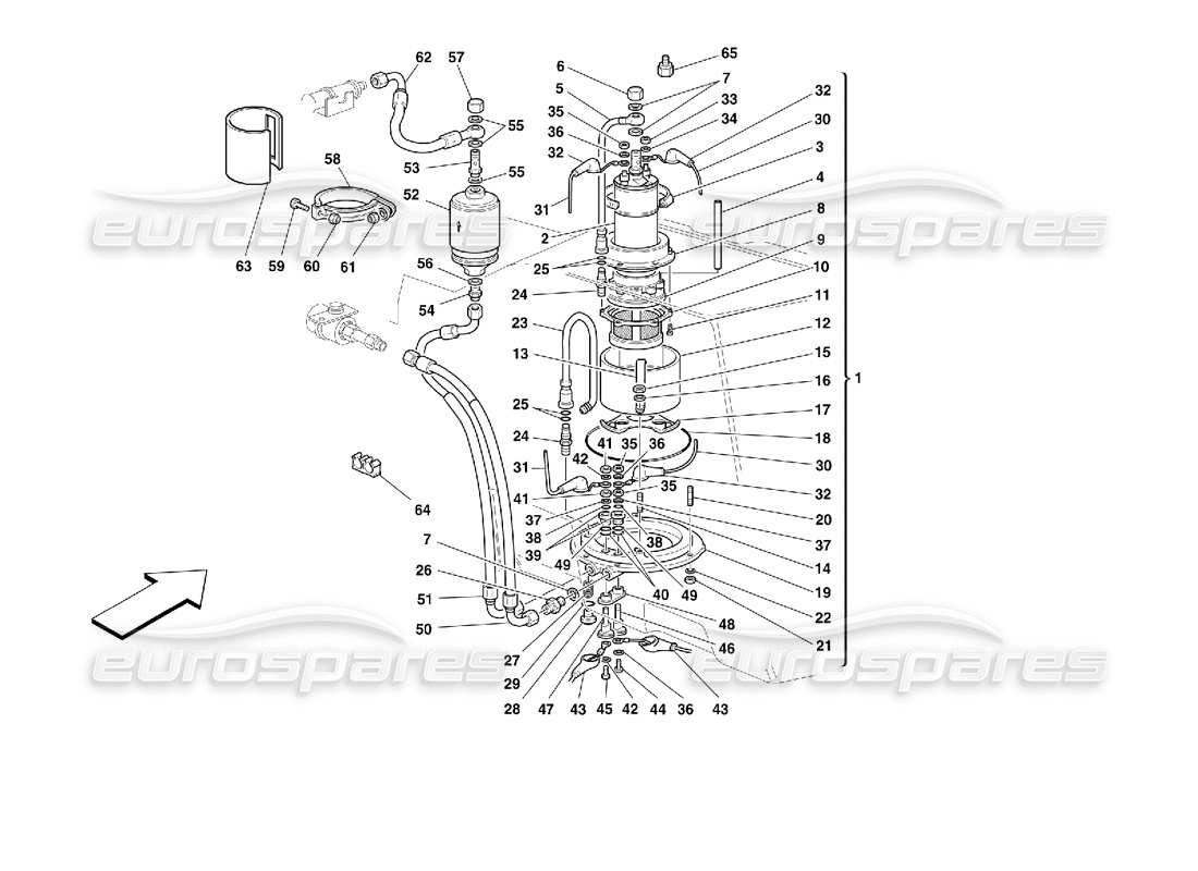 ferrari 355 (2.7 motronic) schéma des pièces de la pompe à carburant et des tuyaux