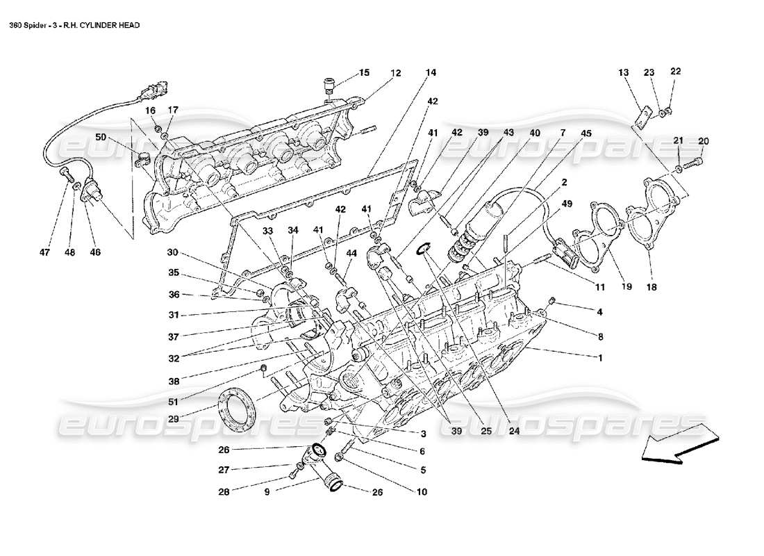 ferrari 360 spider schéma des pièces de la culasse droite