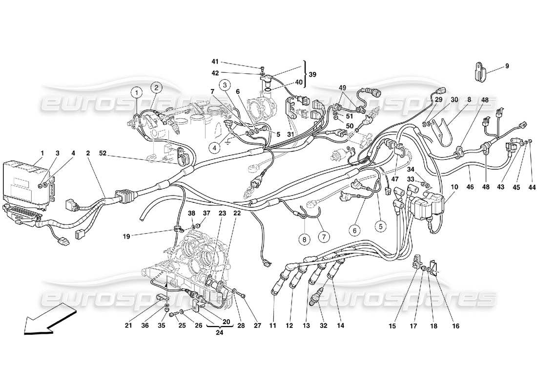 ferrari 355 (5.2 motronic) dispositif d'injection - schéma des pièces d'allumage