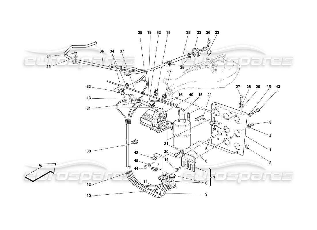 ferrari 355 (5.2 motronic) schéma des pièces du dispositif d'injection d'air