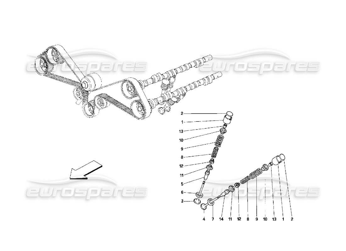 ferrari 348 (2.7 motronic) synchronisation - diagramme des pièces des poussoirs