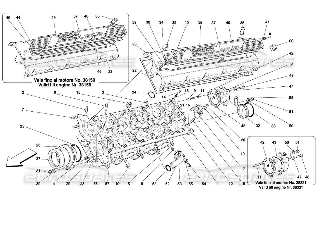 ferrari 355 (2.7 motronic) schéma des pièces de la culasse gauche