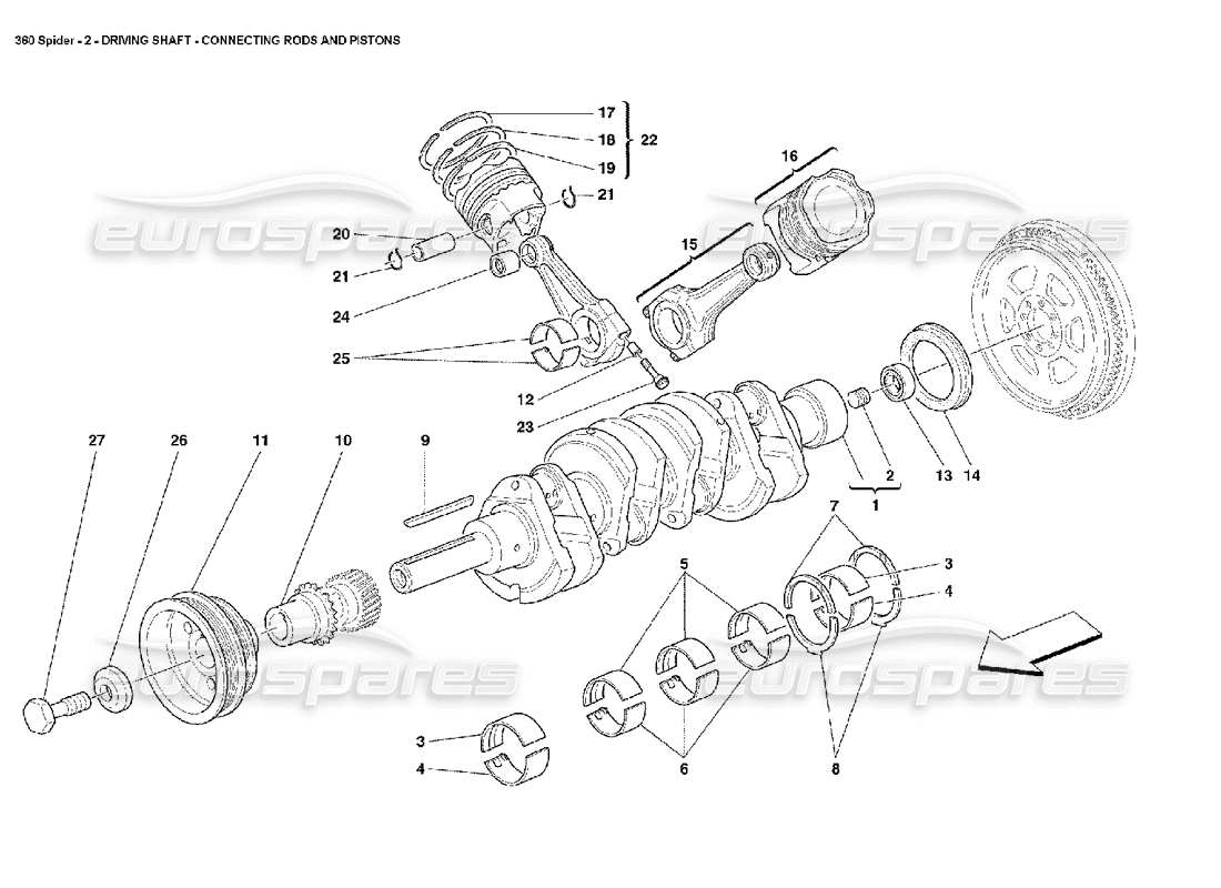 ferrari 360 spider diagramme des pièces du vilebrequin, des bielles et des pistons