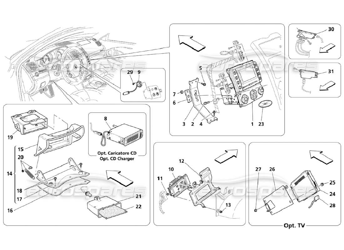 maserati qtp. (2006) 4.2 système info-télématique (page 1-3) diagramme des pièces