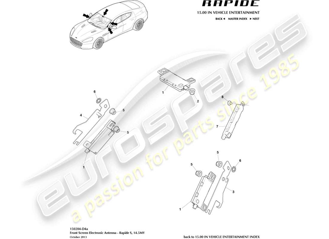 aston martin rapide (2014) antenne électronique, 14.5my sur le diagramme de pièce