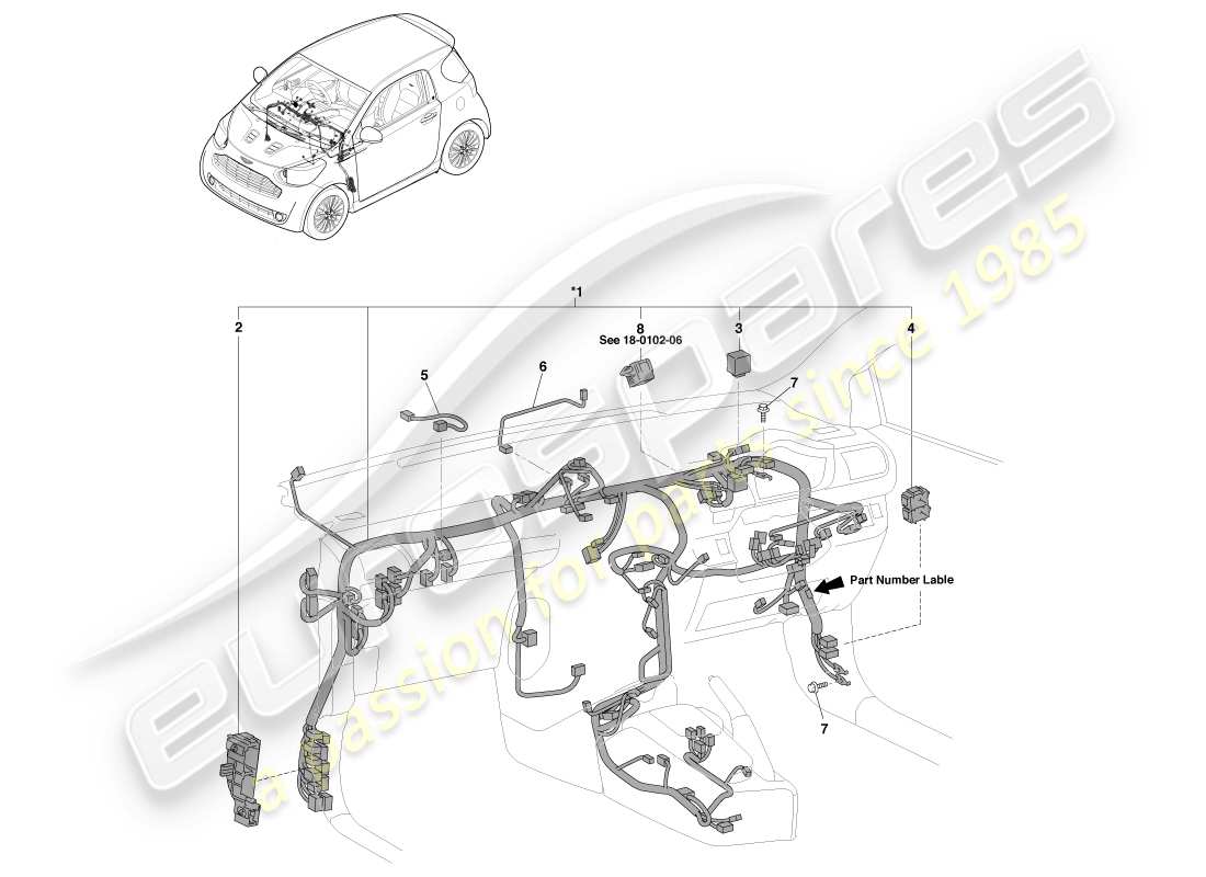 aston martin cygnet (2012) diagramme des pièces du faisceau ip