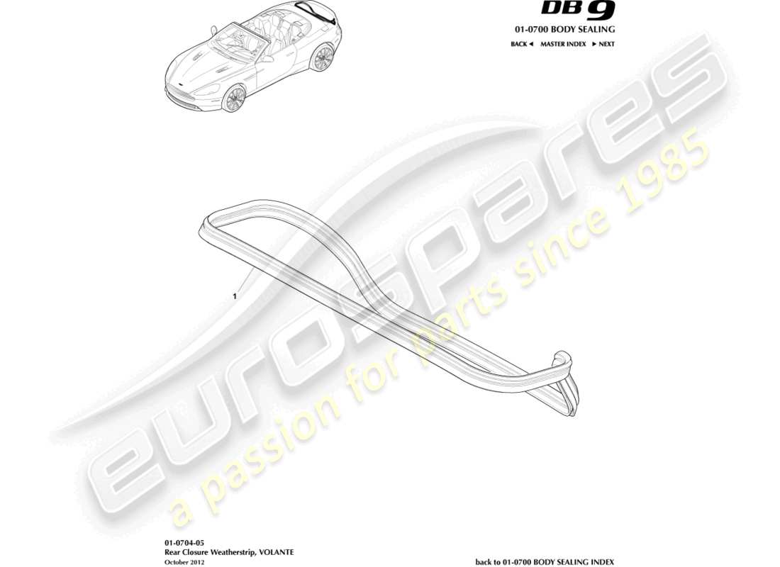 aston martin db9 (2014) coupe-froid de fermeture arrière, diagramme de pièce volante