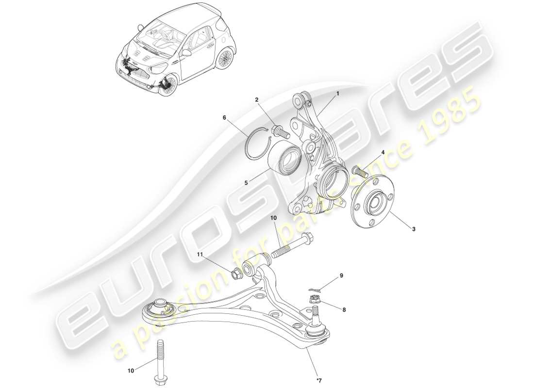 aston martin cygnet (2012) ensemble d'articulation de suspension avant schéma des pièces
