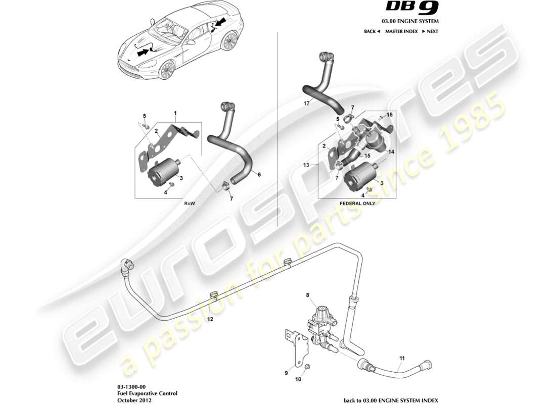 un schéma de pièces du catalogue de pièces aston martin db9 (2013)