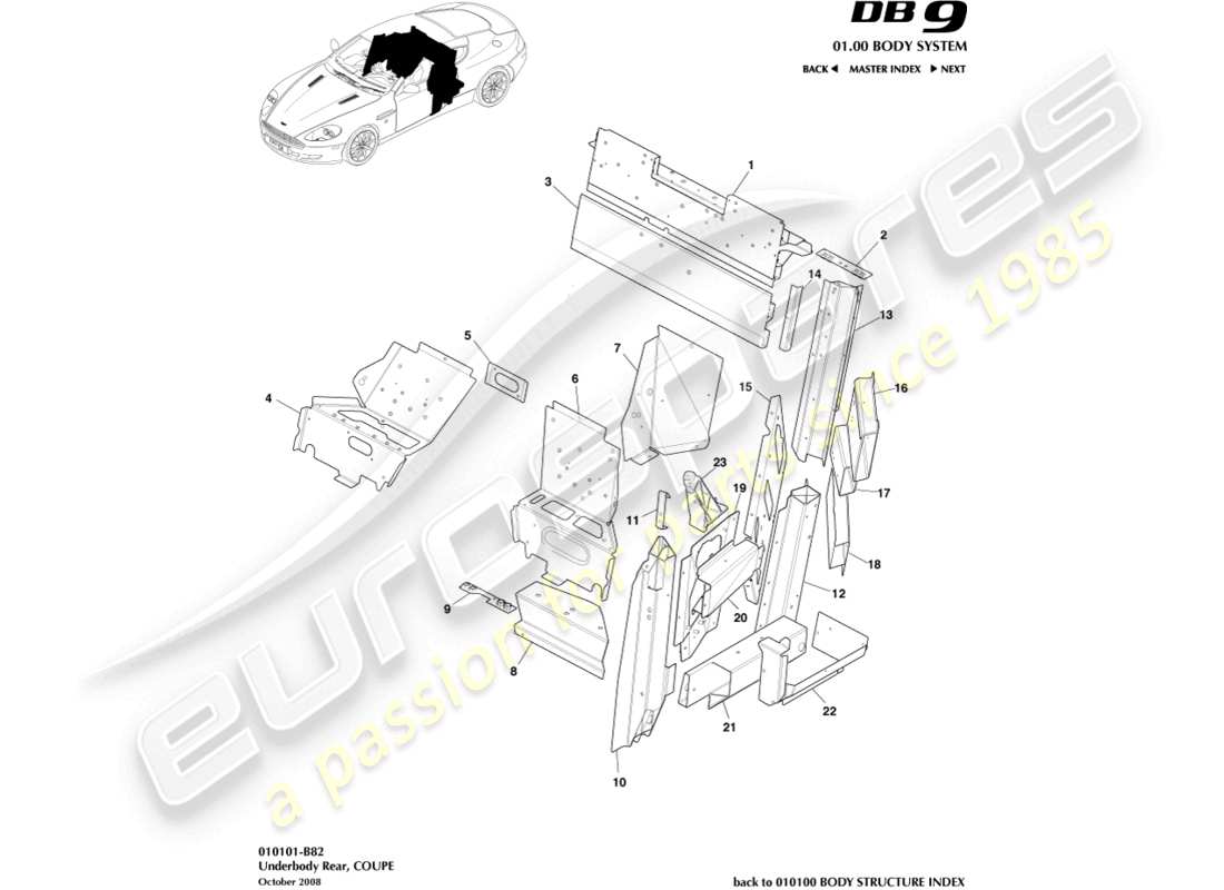 un schéma de pièces du catalogue de pièces aston martin db9