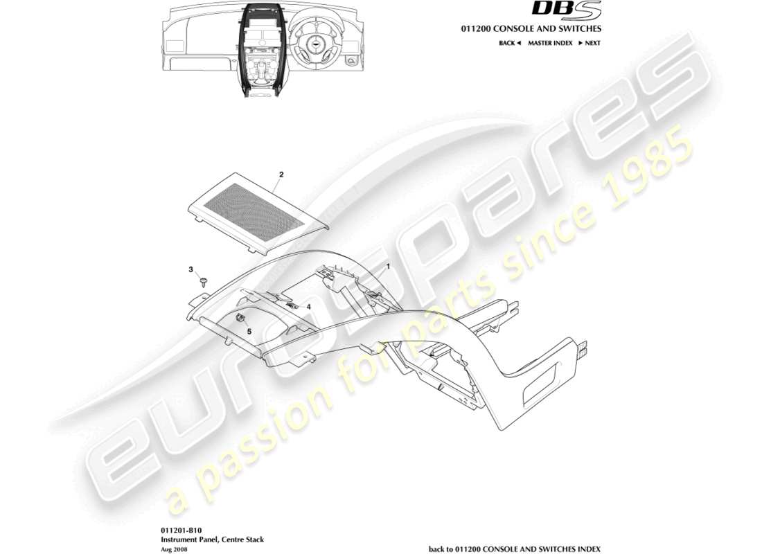 aston martin dbs (2010) diagramme des pièces de la pile centrale