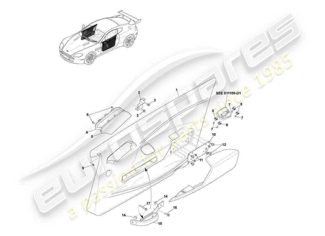 aston martin v8 vantage (2007) garniture de porte, gt8 diagramme de pièce