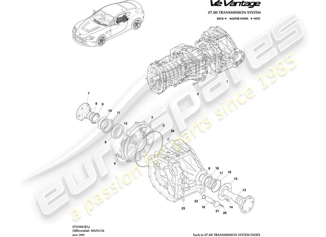 aston martin v12 vantage (2010) différentiel diagramme de pièce