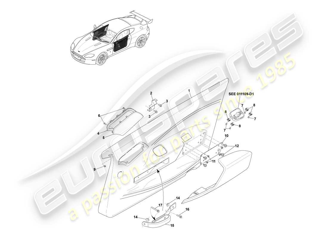 aston martin v8 vantage (2005) garniture de porte, gt8 diagramme de pièce