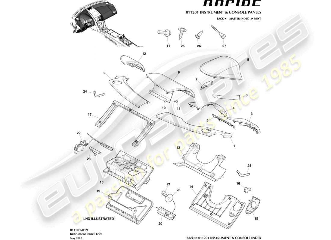 aston martin rapide (2017) diagramme des pièces des panneaux garnis ip