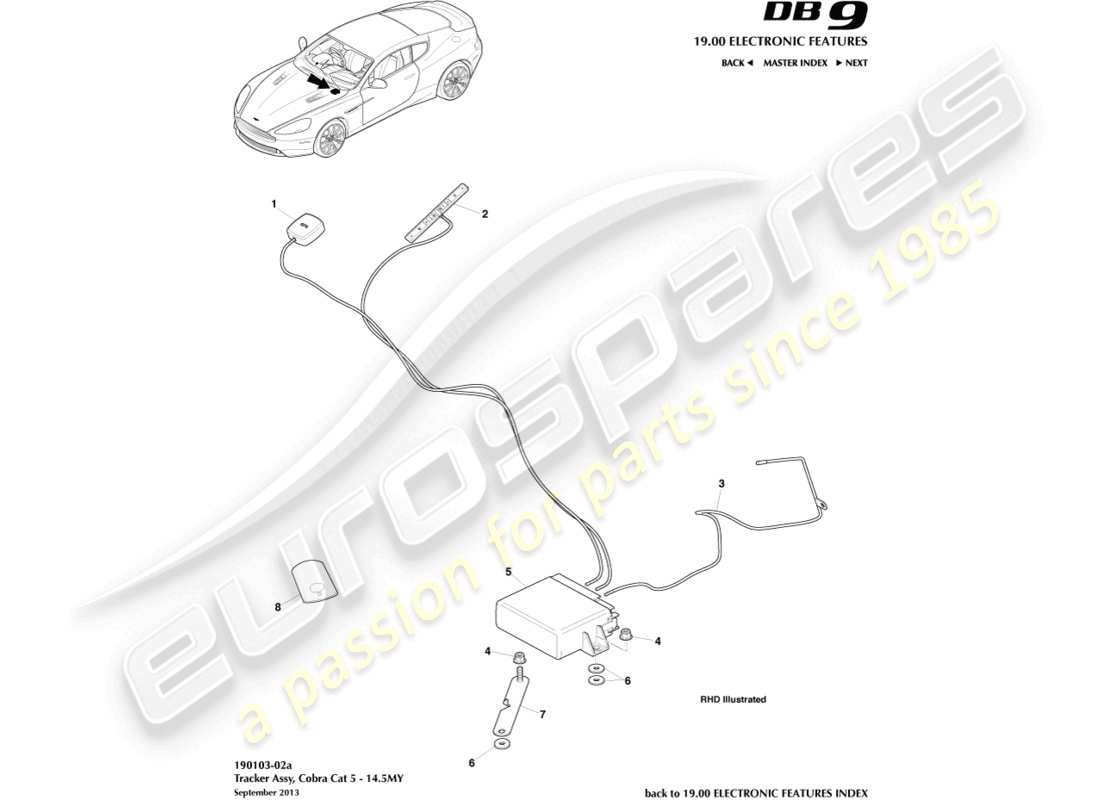 aston martin db9 (2017) cobra cat 5 tracker, 14.5my diagramme des pièces