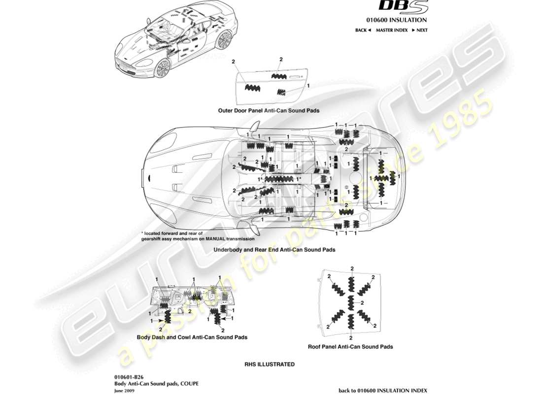 un schéma de pièces du catalogue de pièces aston martin dbs (2007)