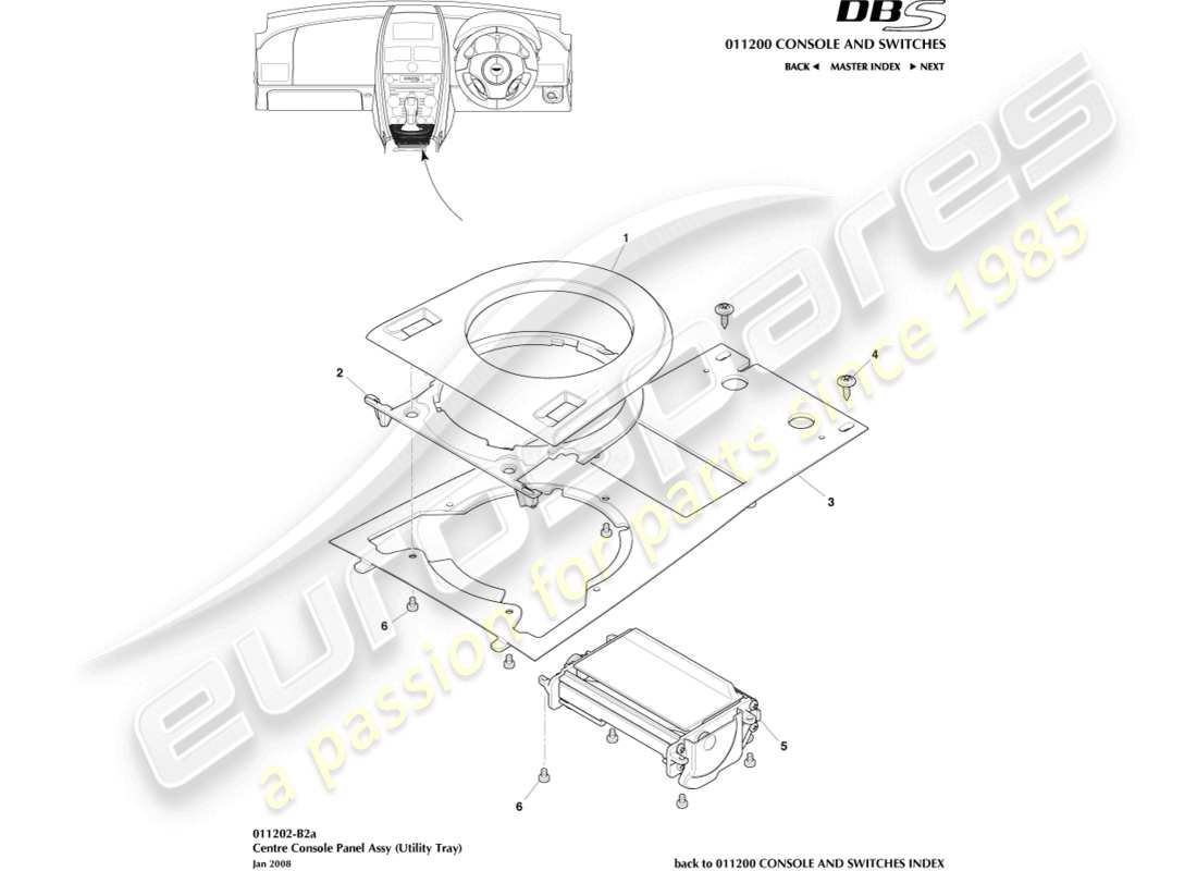 aston martin dbs (2008) diagramme des pièces du plateau utilitaire