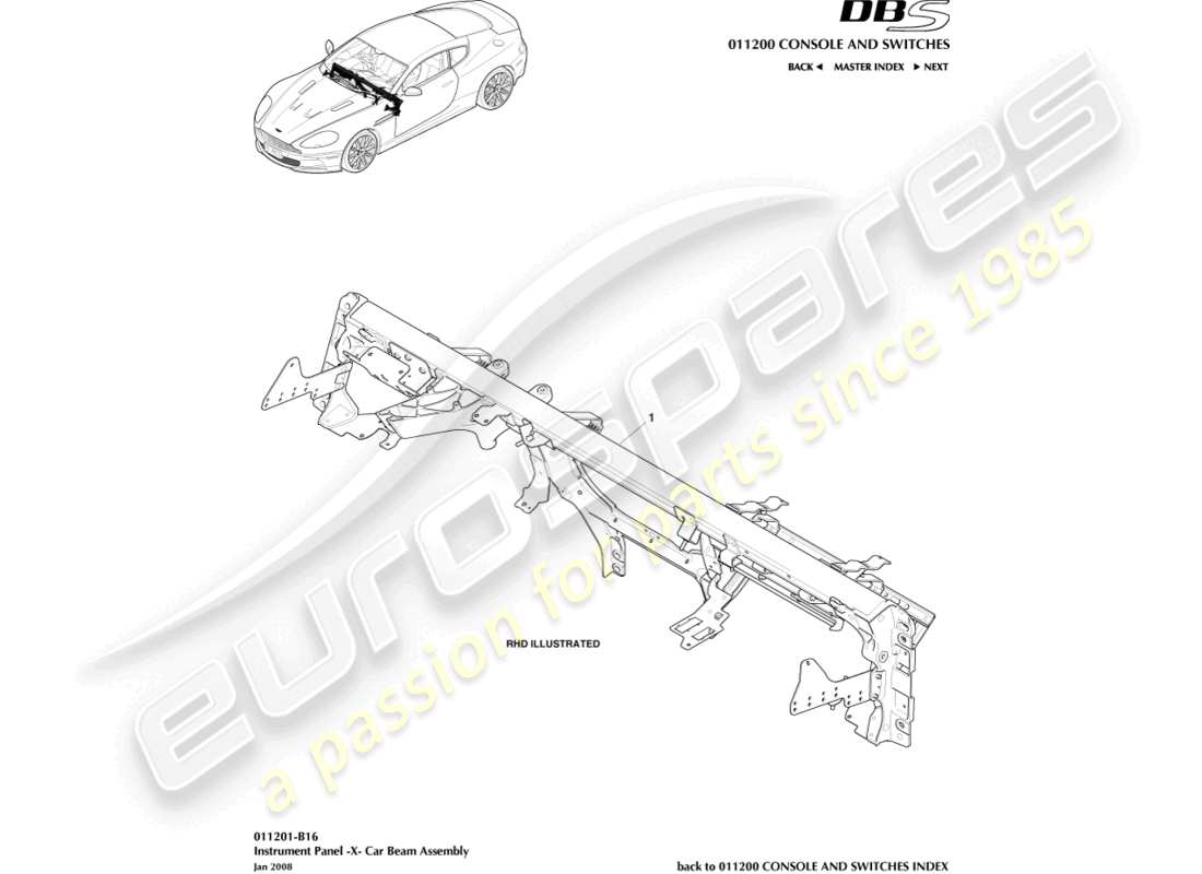 aston martin dbs (2012) poutre transversale ip schéma des pièces