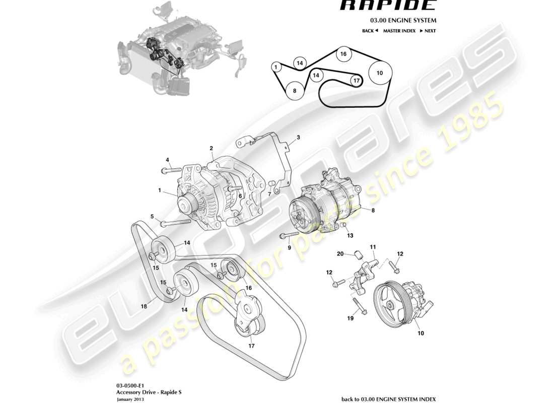 aston martin rapide (2013) entraînement accessoire schéma des pièces