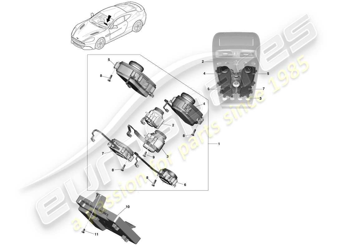 aston martin vanquish (2013) commandes d'infodivertissement schéma des pièces