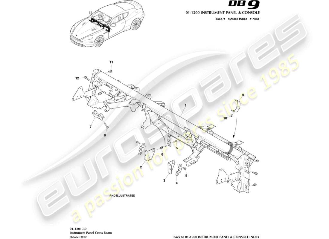 aston martin db9 (2017) diagramme des pièces des poutres transversales ip