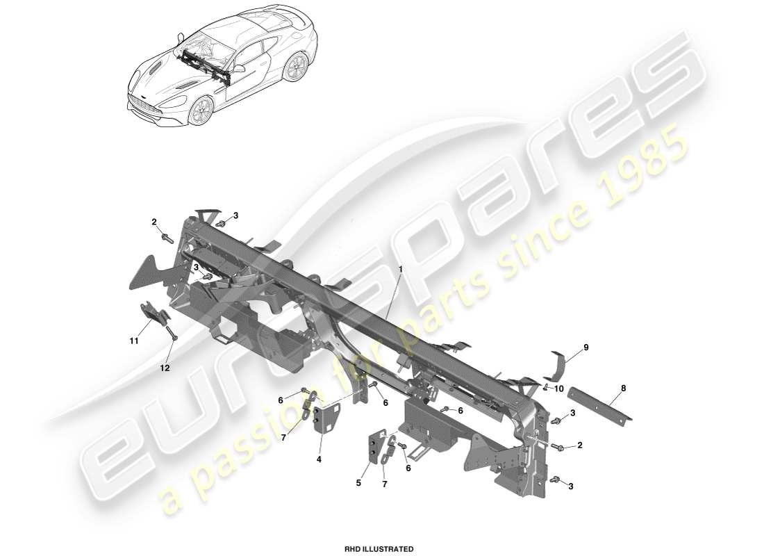 aston martin vanquish (2014) diagramme des pièces des poutres transversales ip