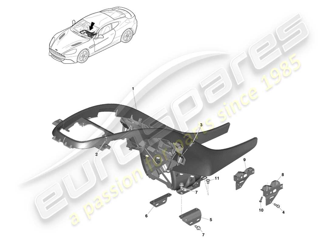 aston martin vanquish (2014) moulure de console centrale schéma des pièces