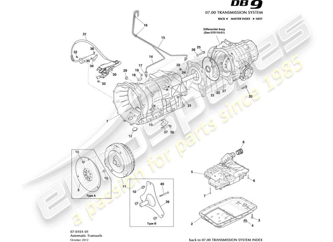 aston martin db9 (2017) boîte-pont, diagramme de pièce automobile