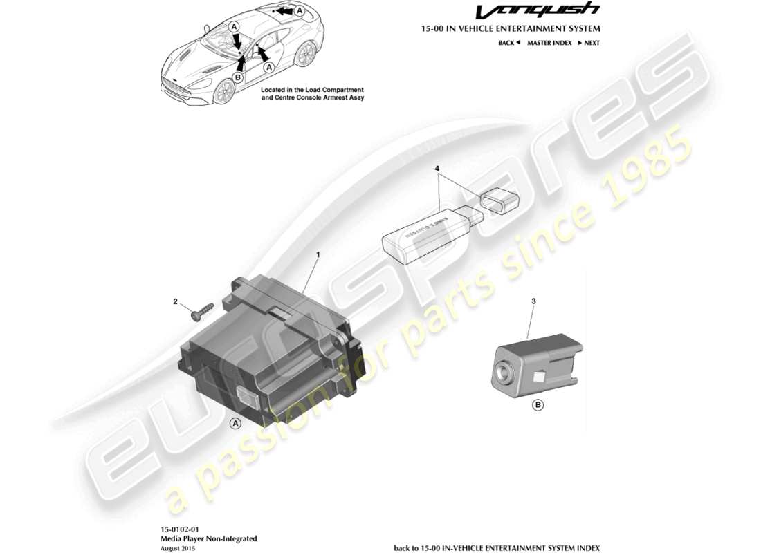 aston martin vanquish (2016) diagramme des pièces du lecteur multimédia