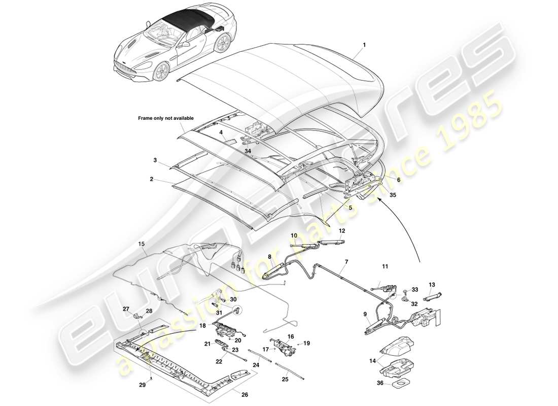 aston martin vanquish (2014) assemblage de toit volante schéma des pièces