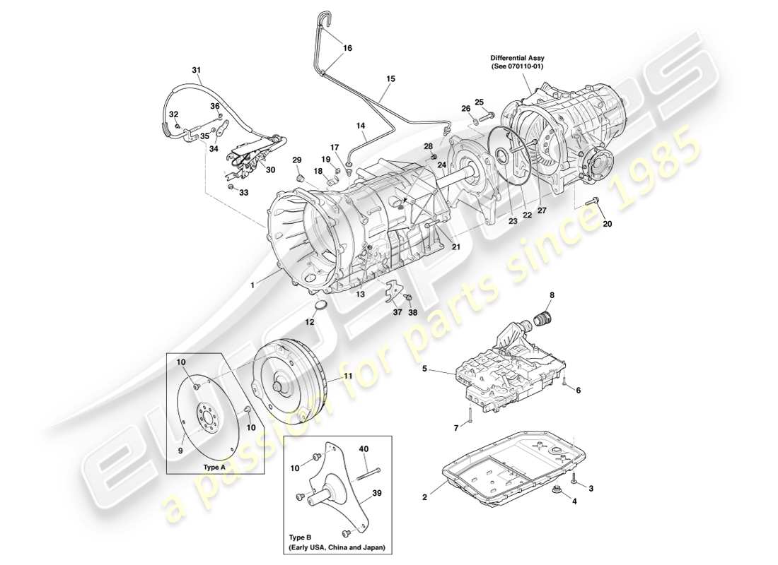 aston martin vanquish (2014) transmission, 6 vitesse schéma des pièces