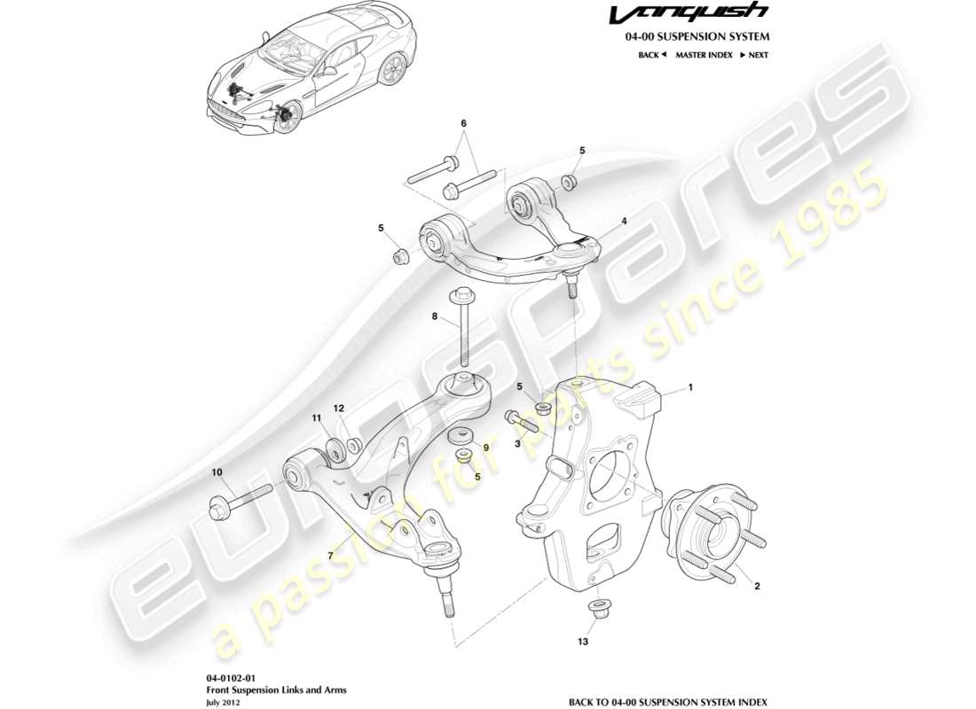 aston martin vanquish (2017) ensemble de suspension avant schéma des pièces