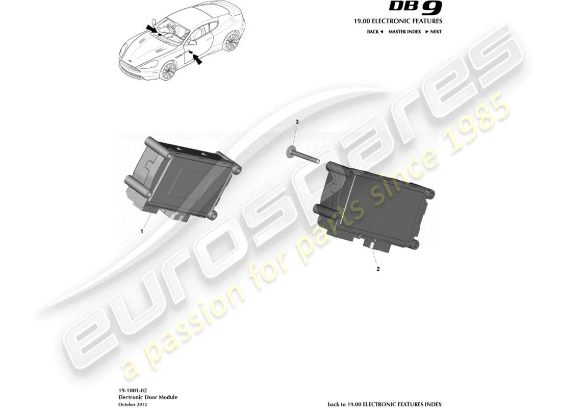 aston martin db9 (2016) schéma des pièces du module de porte électronique