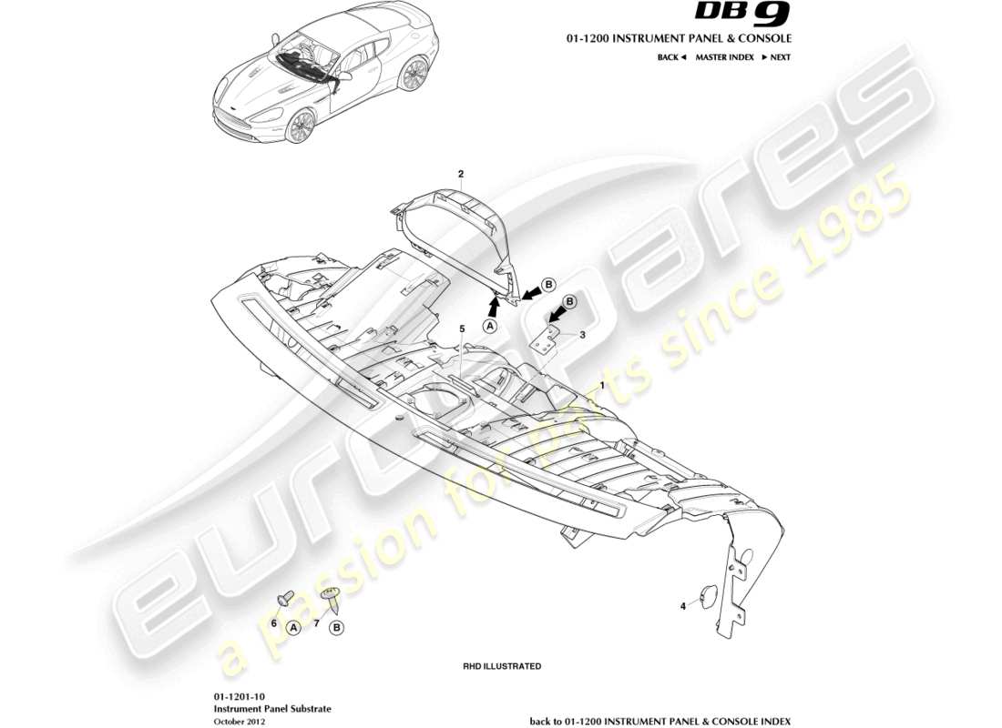 aston martin db9 (2016) diagramme des pièces du substrat ip