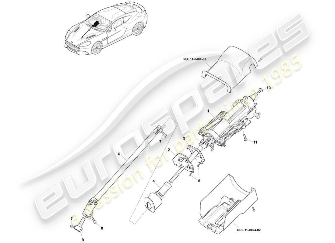 aston martin vanquish (2013) assemblage de colonne de direction schéma des pièces