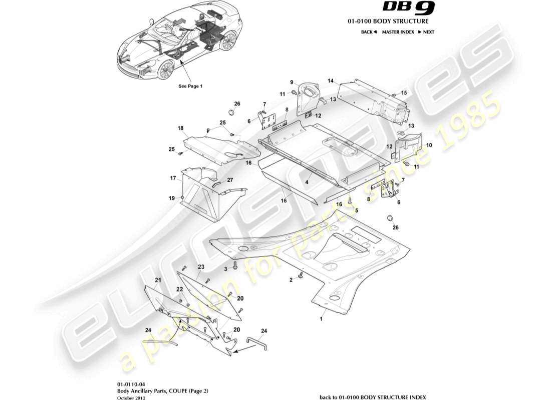 aston martin db9 (2017) pièces auxiliaires, coupé, page 2 schéma des pièces