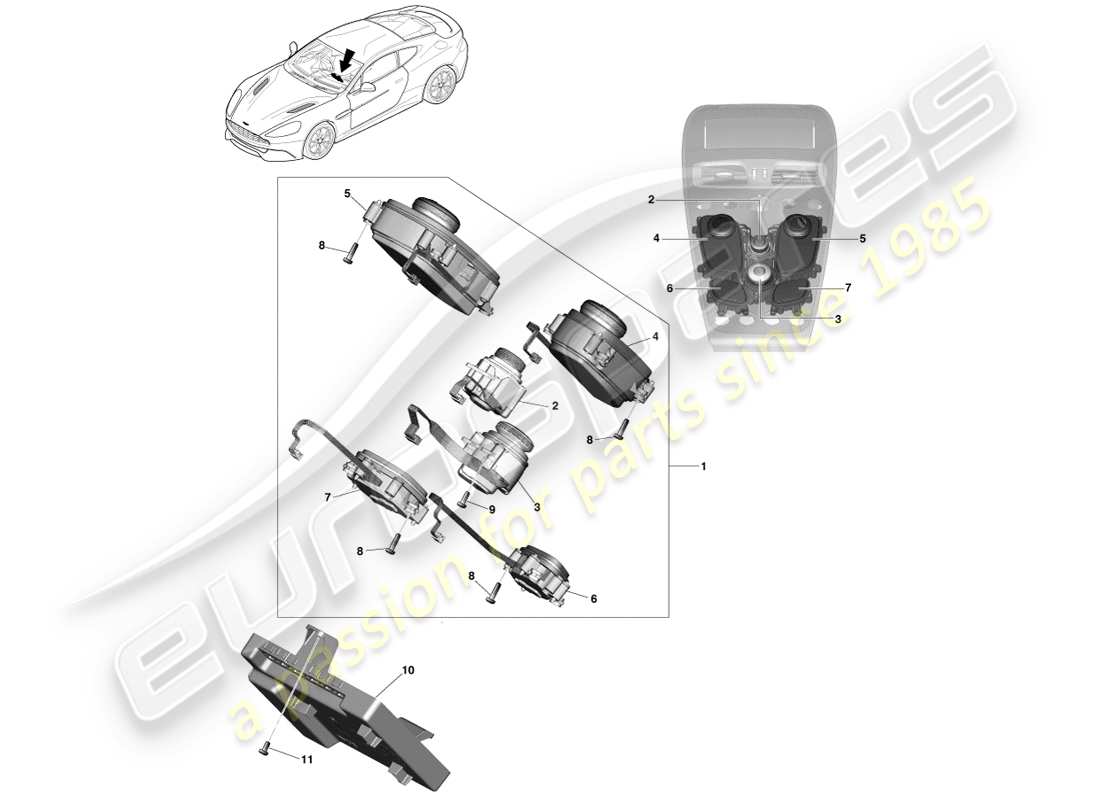 aston martin vanquish (2014) commandes d'infodivertissement schéma des pièces