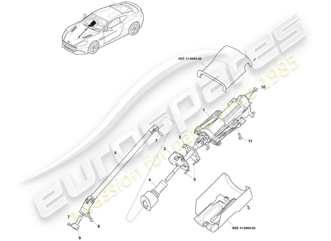 aston martin vanquish (2014) schéma des pièces de l'assemblage de la colonne de direction