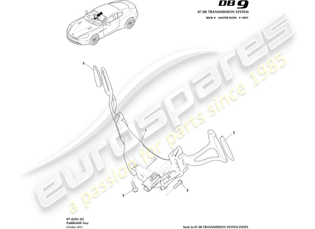 un schéma de pièces du catalogue de pièces aston martin db9 (2013)