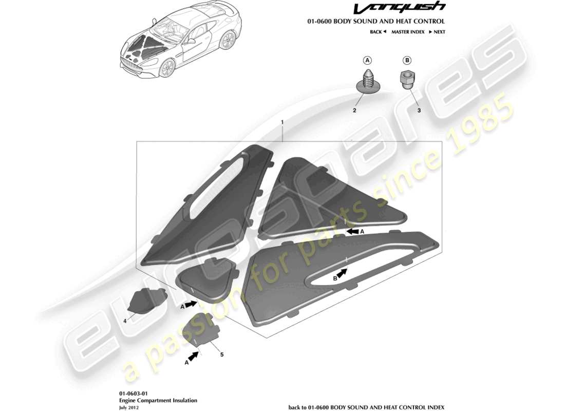 aston martin vanquish (2016) garniture du compartiment moteur schéma des pièces