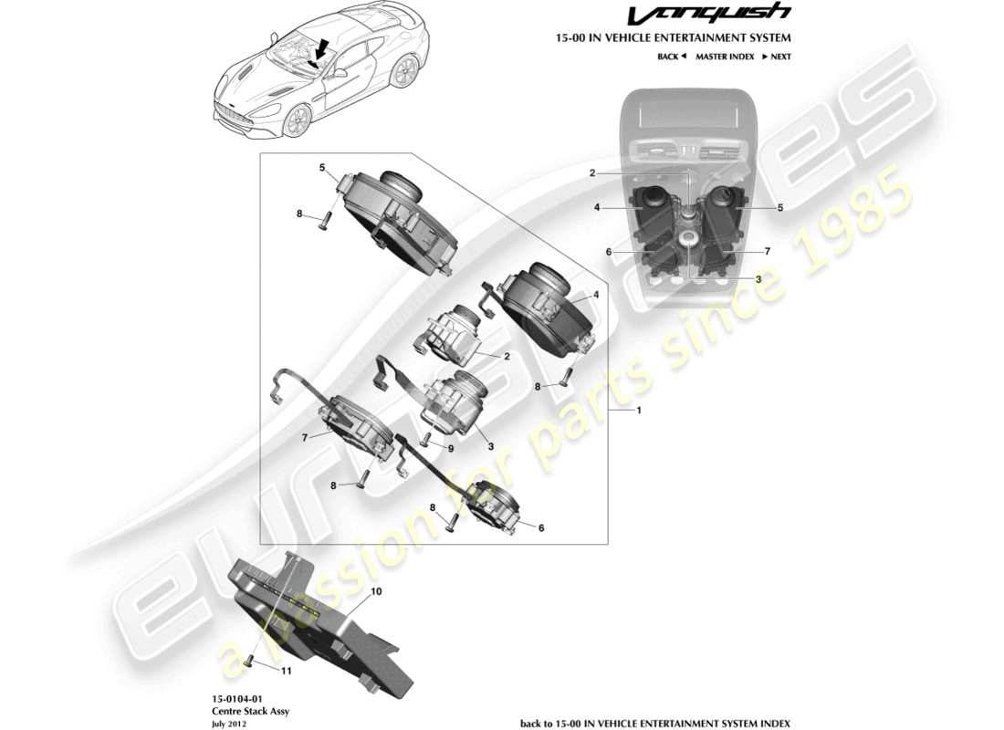 aston martin vanquish (2015) commandes d'infodivertissement schéma des pièces