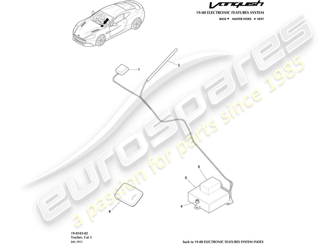 aston martin vanquish (2017) cat-5 diagramme des pièces du tracker