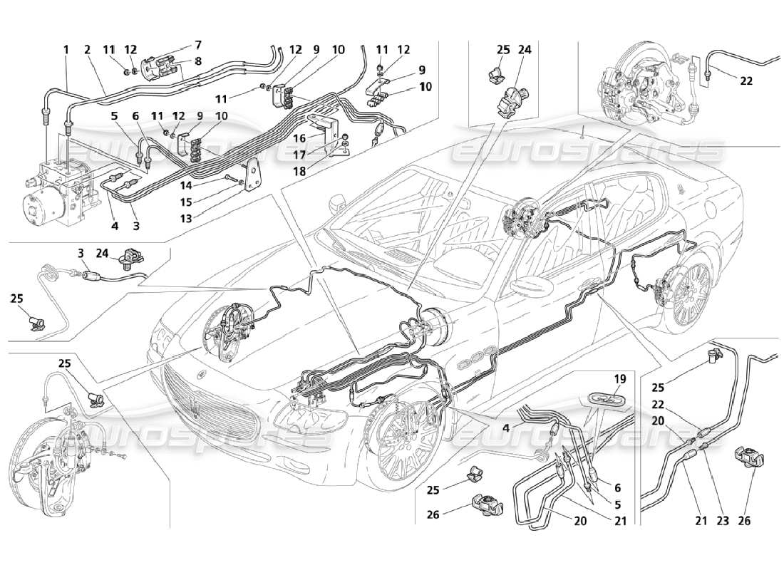 maserati qtp. (2006) 4.2 tuyauterie (page 1-4) schéma des pièces