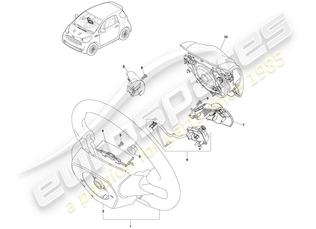 aston martin cygnet (2012) ensemble volant de direction schéma des pièces