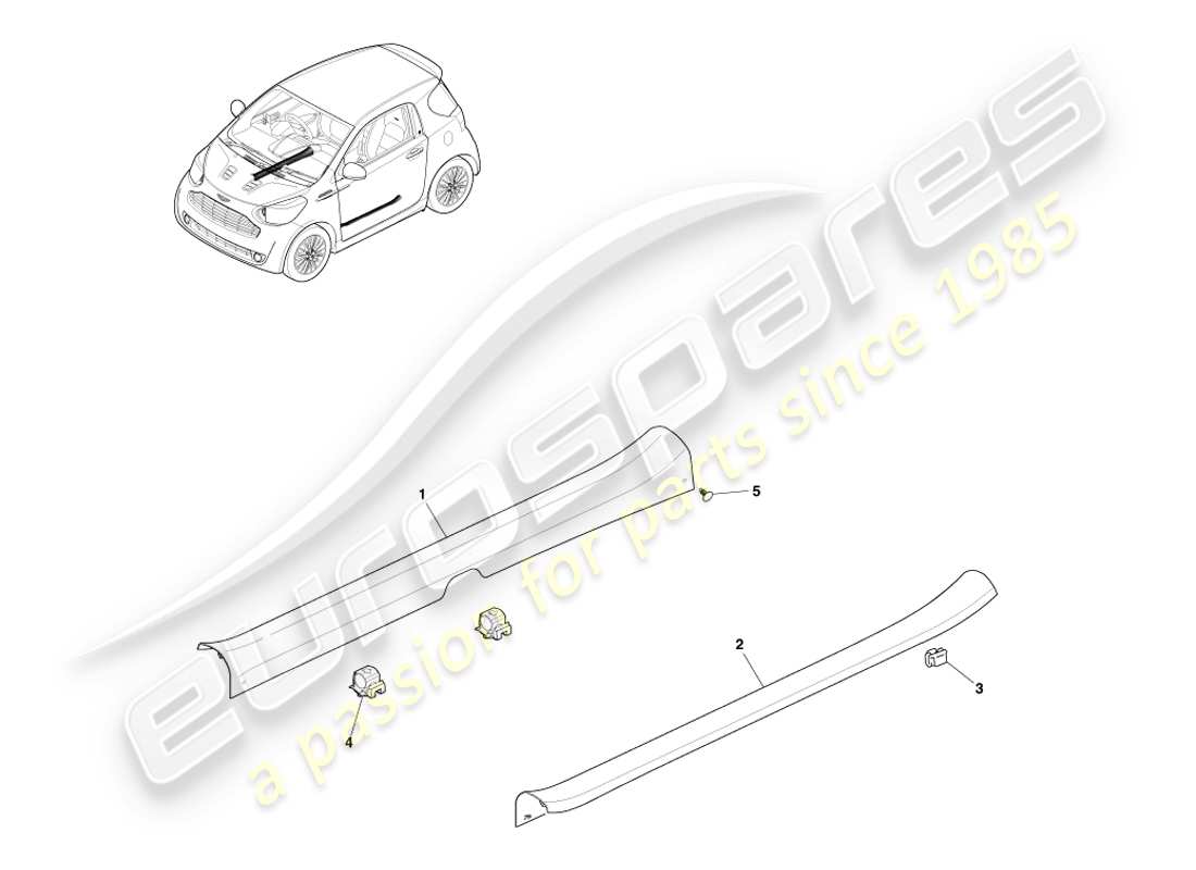 aston martin cygnet (2012) schéma des pièces de garniture et d'ornementation de seuil